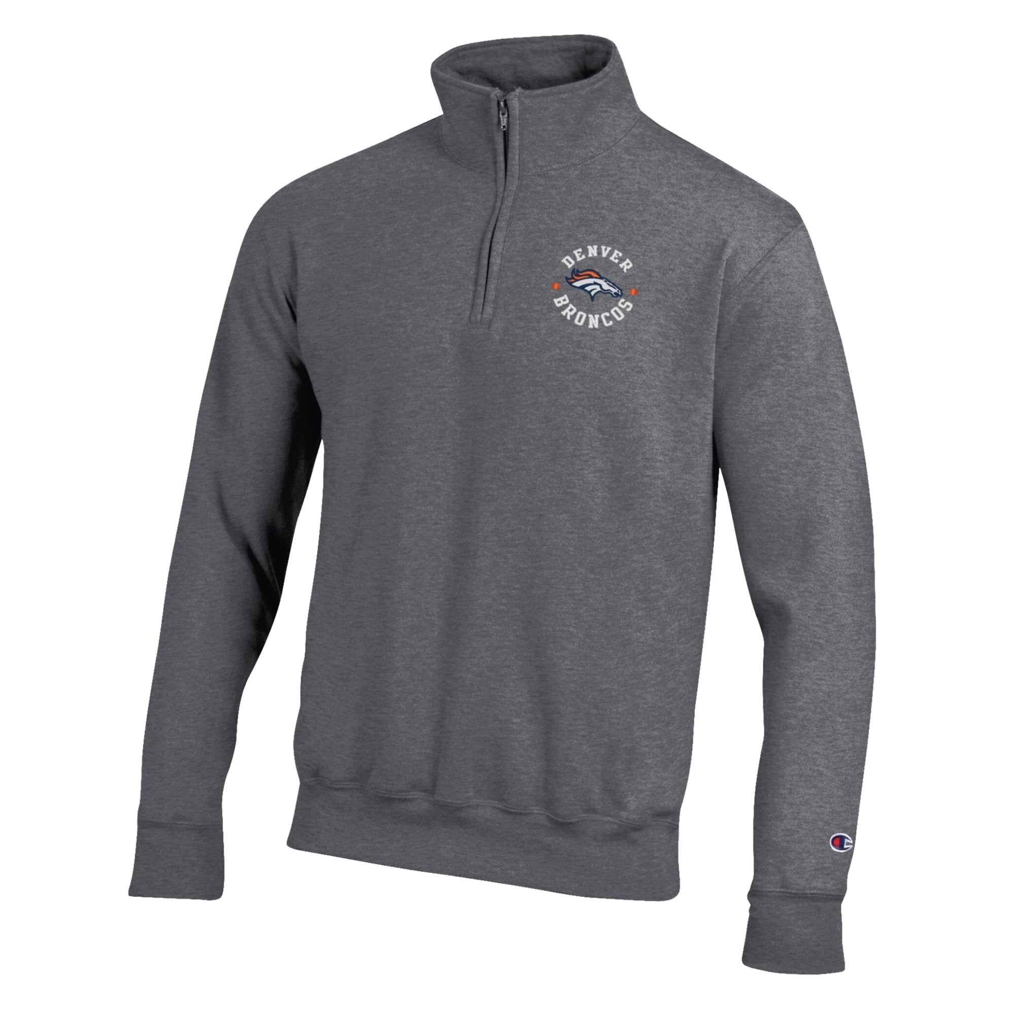 Men's Champion Heather Gray Denver Broncos Powerblend Quarter-Zip Pullover