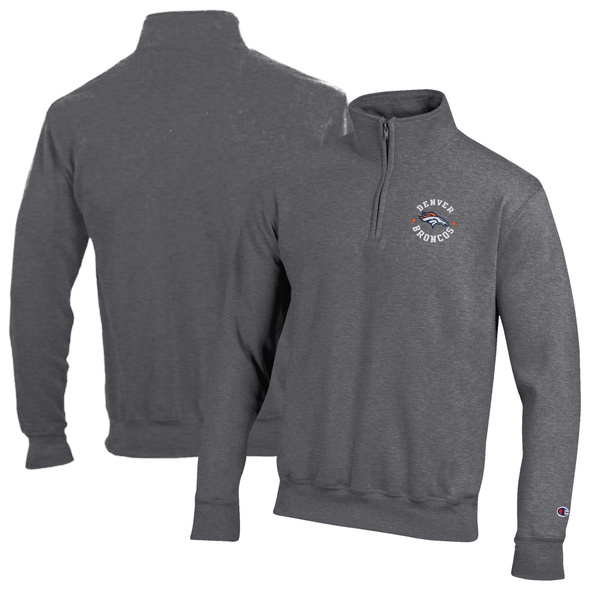 Men's Champion Heather Gray Denver Broncos Powerblend Quarter-Zip Pullover
