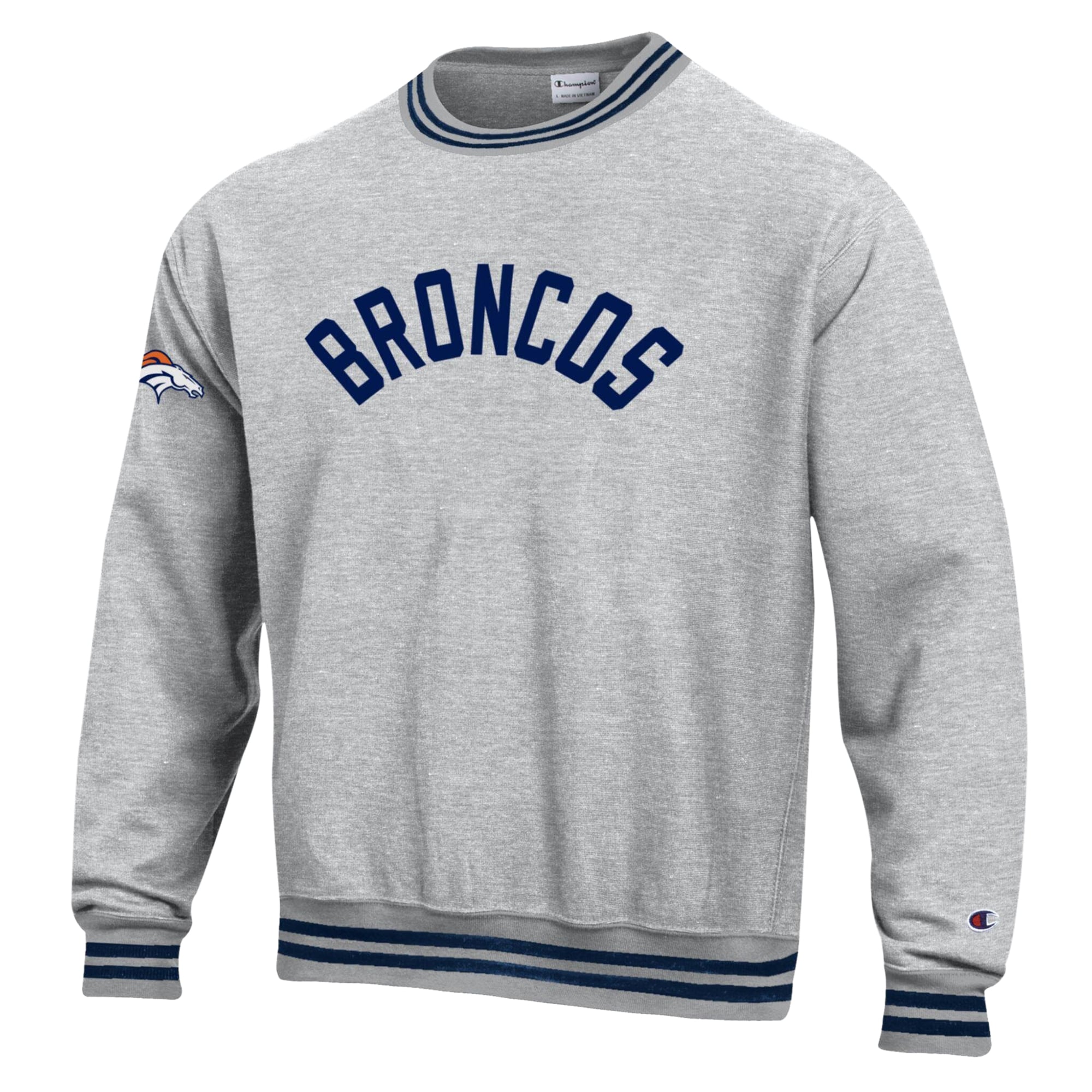 Men's Champion Heather Gray/Navy Denver Broncos Reverse Weave Yarn Dye Sweatshirt