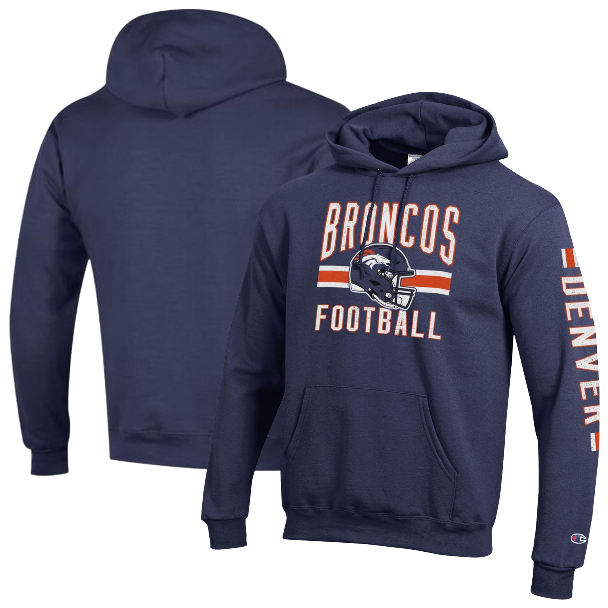 Sweat à capuche Champion Powerblend bleu marine pour homme, Denver Broncos
