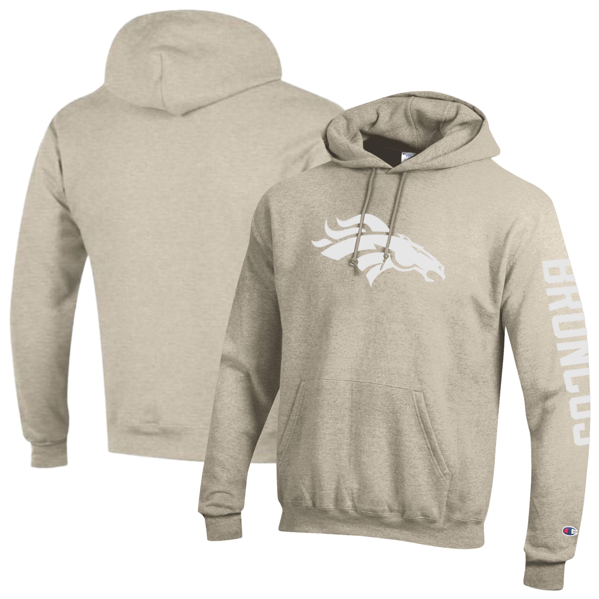 Men's Champion Oatmeal Denver Broncos Powerblend Hoodie