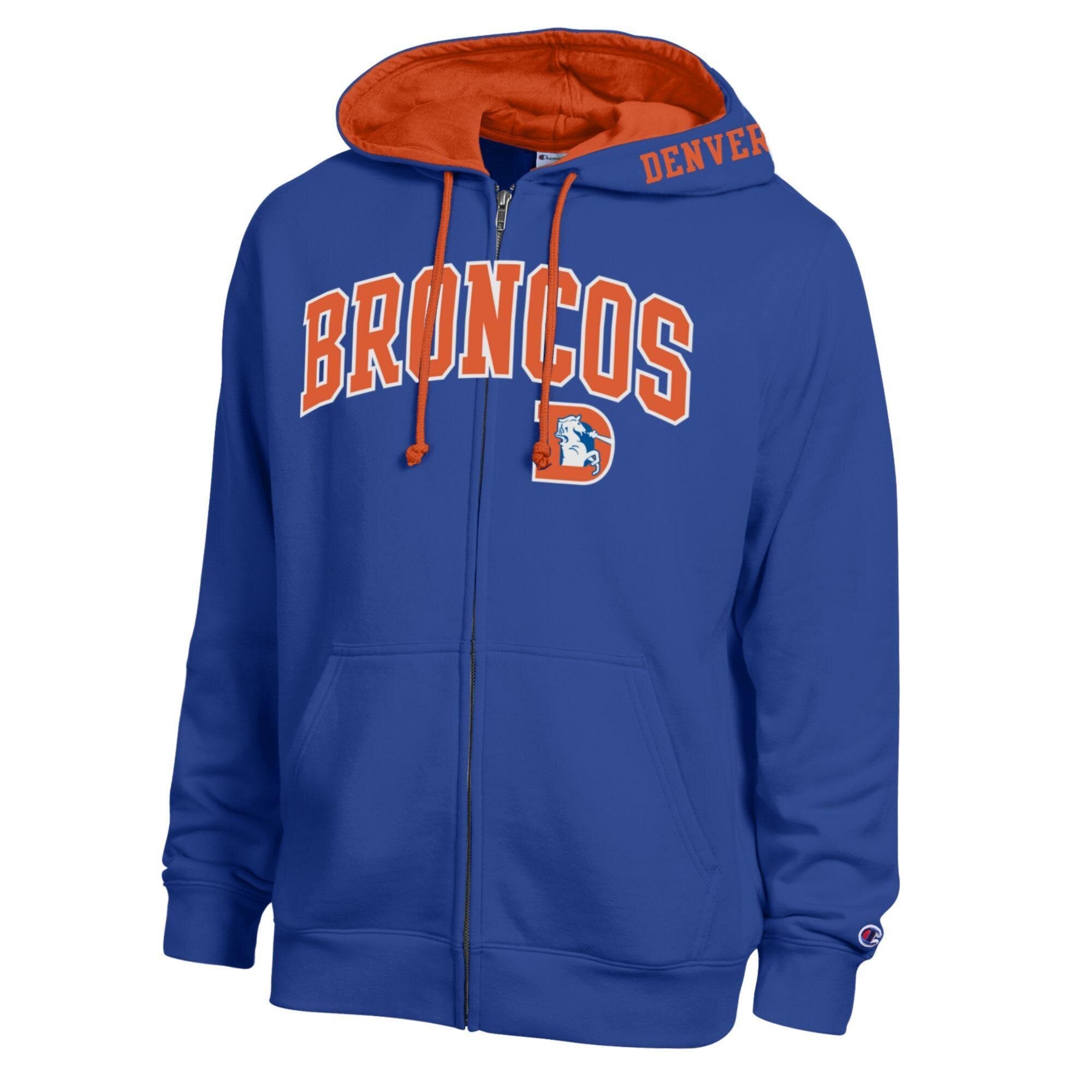 Sweat à capuche zippé Champion pour homme, bleu royal et orange, Denver Broncos