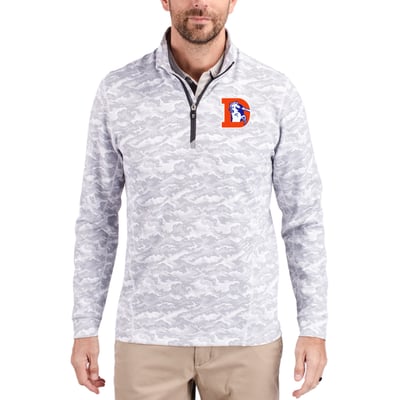Denver Broncos Cutter & Buck Throwback Logo Traverse Camo Print Stretch Quarter-Zip Pullover Top - Charcoal