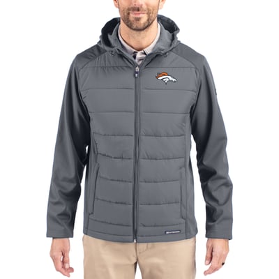 Denver Broncos Cutter & Buck  Evoke PrimaLoft Hybrid Eco Softshell Recycled Full-Zip Hooded Jacket - Gray