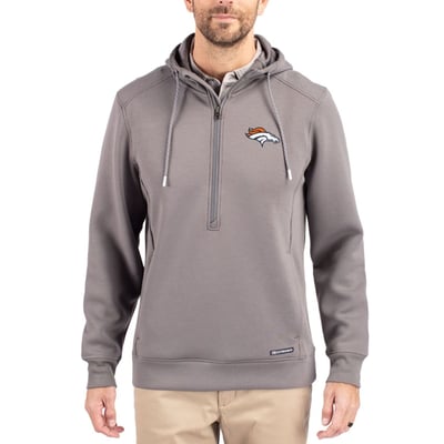 Denver Broncos Cutter & Buck Primary Mark Roam Eco Recycled Half-Zip Pullover Hoodie - Gray