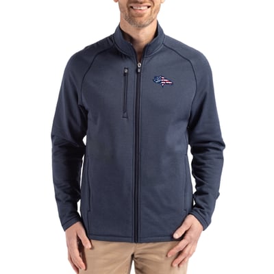 Denver Broncos Cutter & Buck Peshastin Eco Fleece Recycled Raglan Tri-Blend Full-Zip Jacket -  Heather Navy
