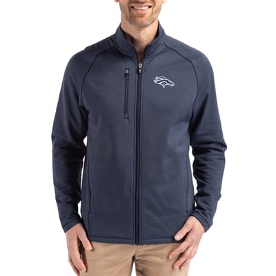 Denver Broncos Cutter & Buck Peshastin Eco Fleece Recycled Raglan Tri-Blend Full-Zip Jacket -  Heather Navy