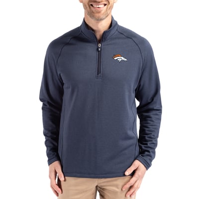 Denver Broncos Cutter & Buck Peshastin Eco Fleece Tri-Blend Raglan Recycled Quarter-Zip Jacket -  Heather Navy