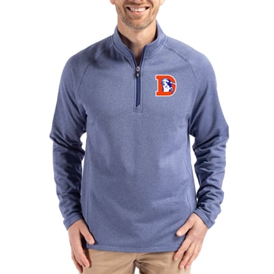 Denver Broncos Cutter & Buck Peshastin Eco Fleece Tri-Blend Raglan Recycled Quarter-Zip Jacket -  Heather Royal
