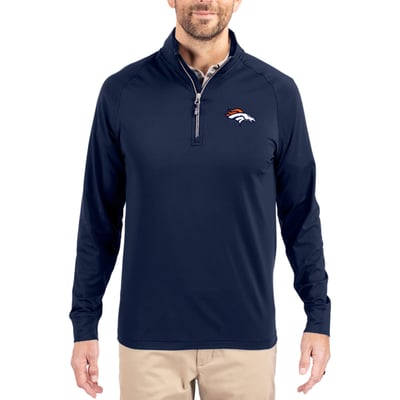 Denver Broncos Cutter & Buck Adapt Eco Knit Quarter-Zip Pullover Jacket - Navy