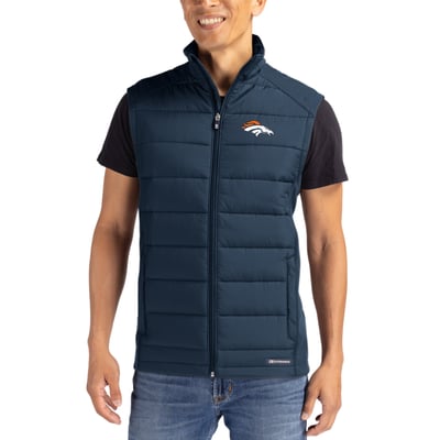 Denver Broncos Cutter & Buck Primary Mark Evoke PrimaLoft Hybrid Eco Softshell Recycled Full-Zip Vest - Navy
