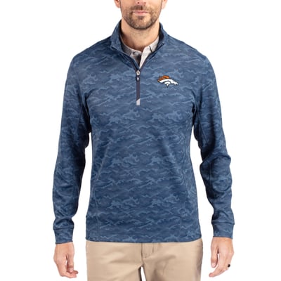 Denver Broncos Cutter & Buck   Traverse Camo Print Stretch Quarter-Zip Top - Navy