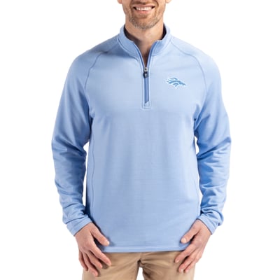 Denver Broncos Cutter & Buck Peshastin Eco Fleece Recycled Raglan Quarter-Zip Top - Powder Blue