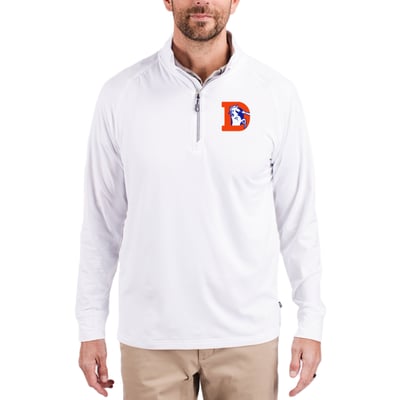 Denver Broncos Cutter & Buck Adapt Eco Knit Stretch Recycled Quarter-Zip Throwback Pullover Top - White