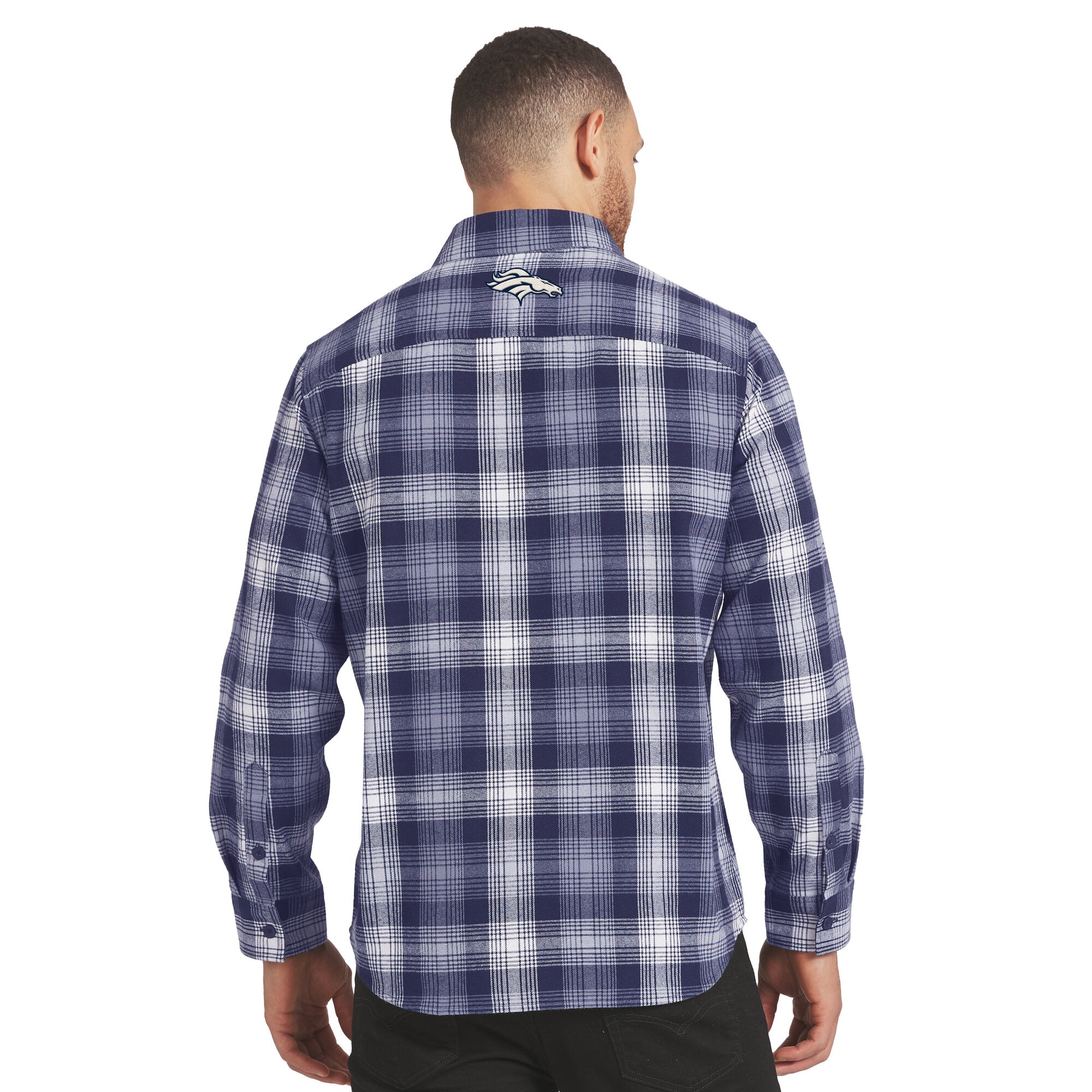 Men's Darius Rucker Collection by Fanatics Navy Denver Broncos Flannel Plaid Long Sleeve Button Up Shirt