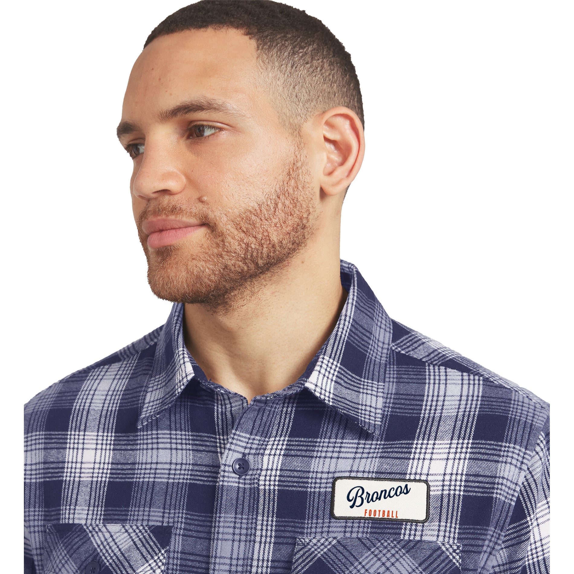 Men's Darius Rucker Collection by Fanatics Navy Denver Broncos Flannel Plaid Long Sleeve Button Up Shirt