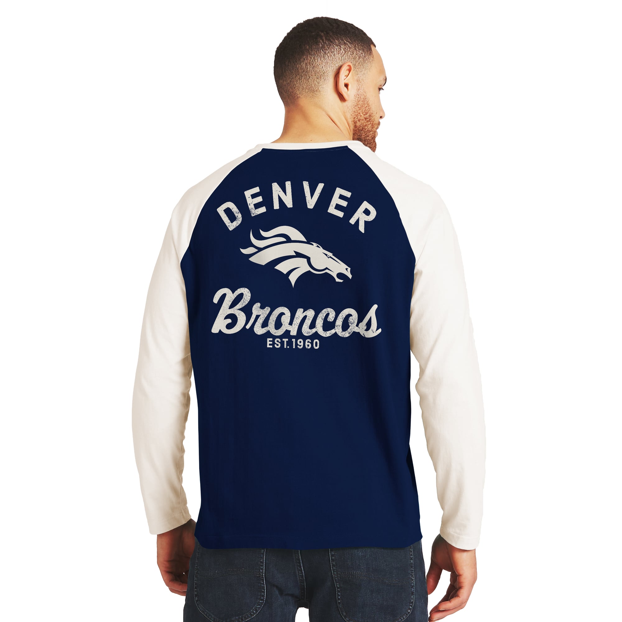 T-shirt à manches longues Henley Denver Broncos, collection Darius Rucker pour homme par Fanatics, bleu marine/crème
