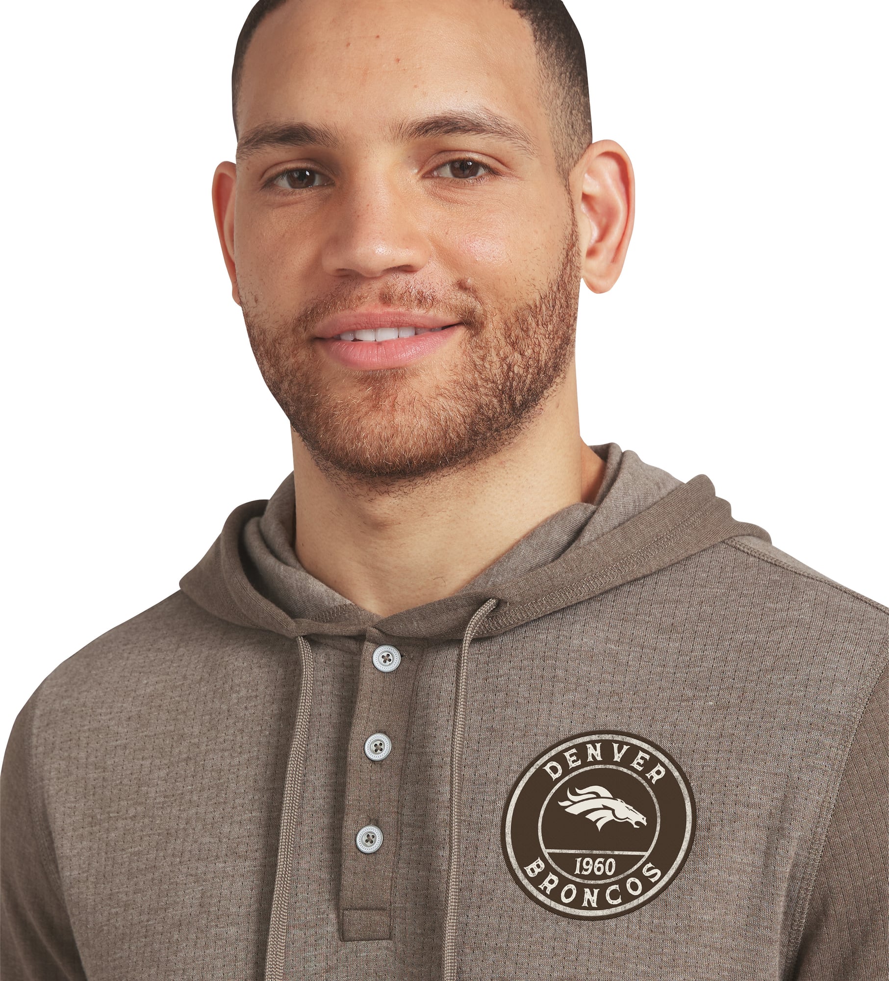 Men's Darius Rucker Collection by Fanatics Tan/Brown Denver Broncos Knit Hooded Henley Long Sleeve T-Shirt