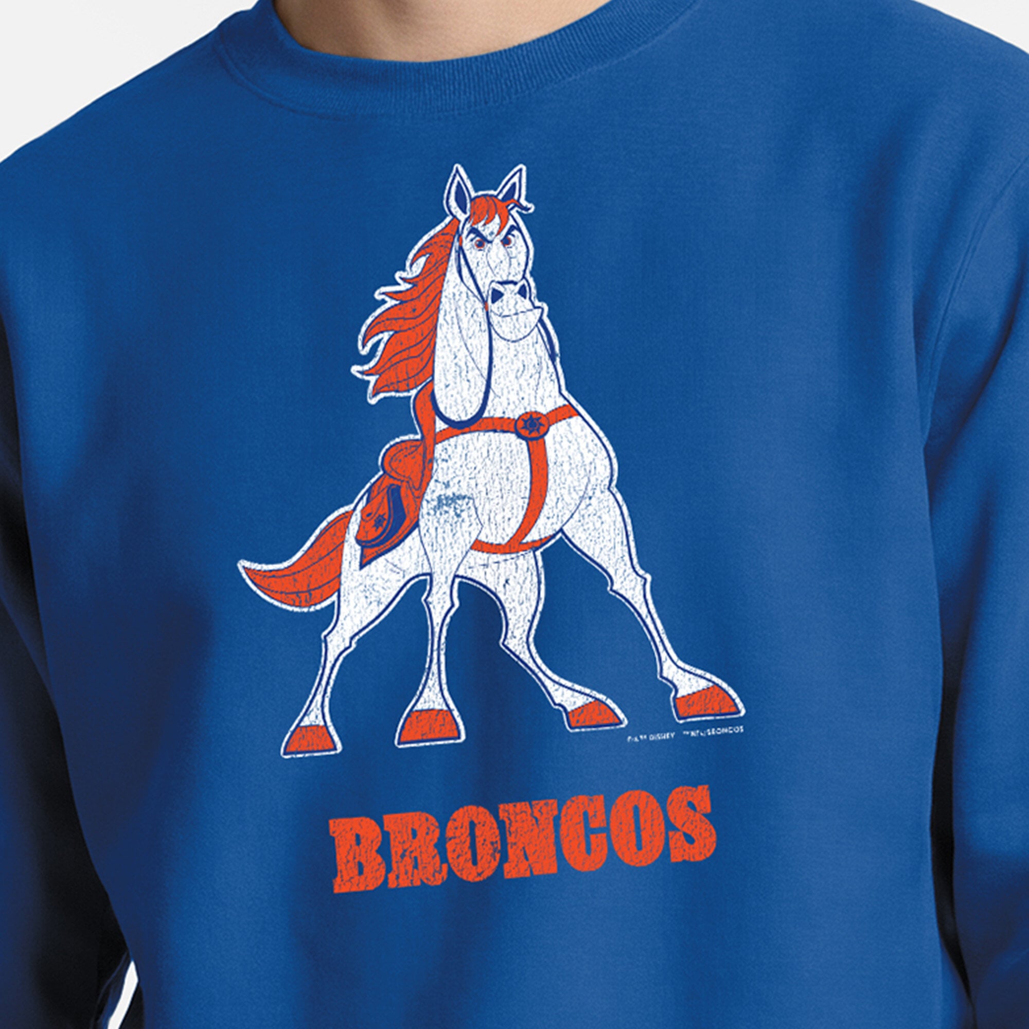 Men's Disney x Champion Royal Denver Broncos Maximus Powerblend Sweatshirt