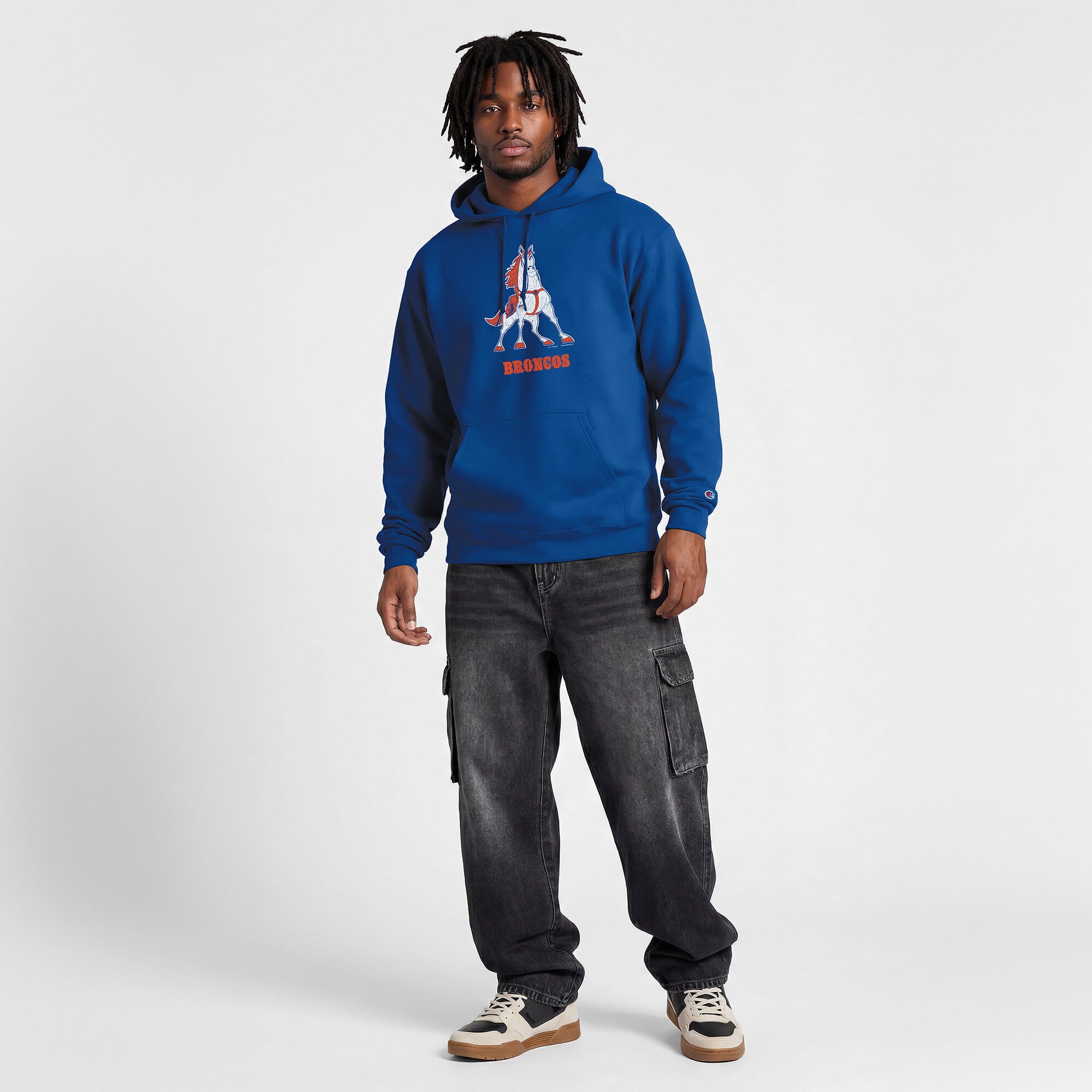 Men's Disney x Champion  Royal Denver Broncos Powerblend Full Front Sweatshirt