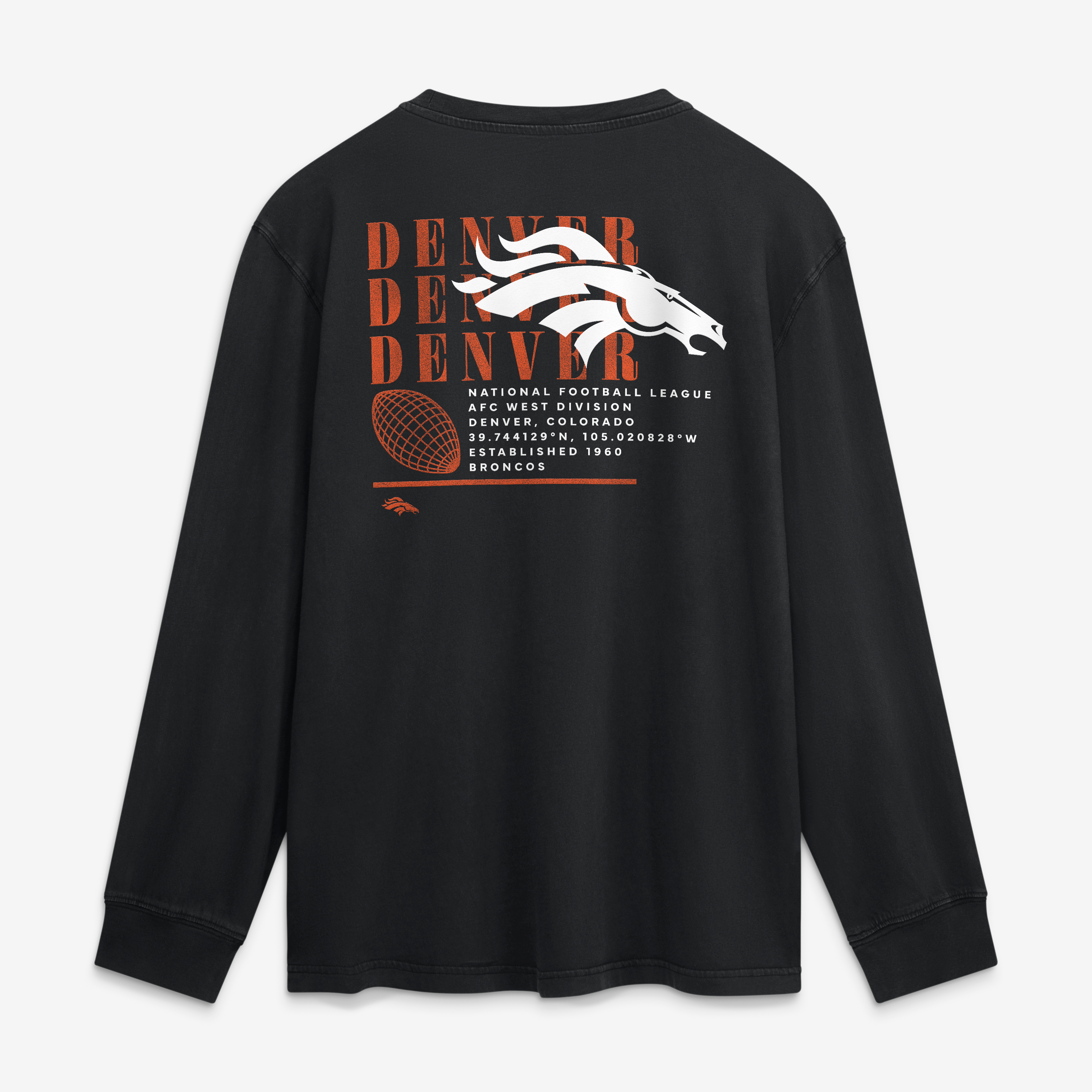 T-shirt à manches longues Fanatics noir Denver Broncos pour homme, style décontracté, Fullback Drive