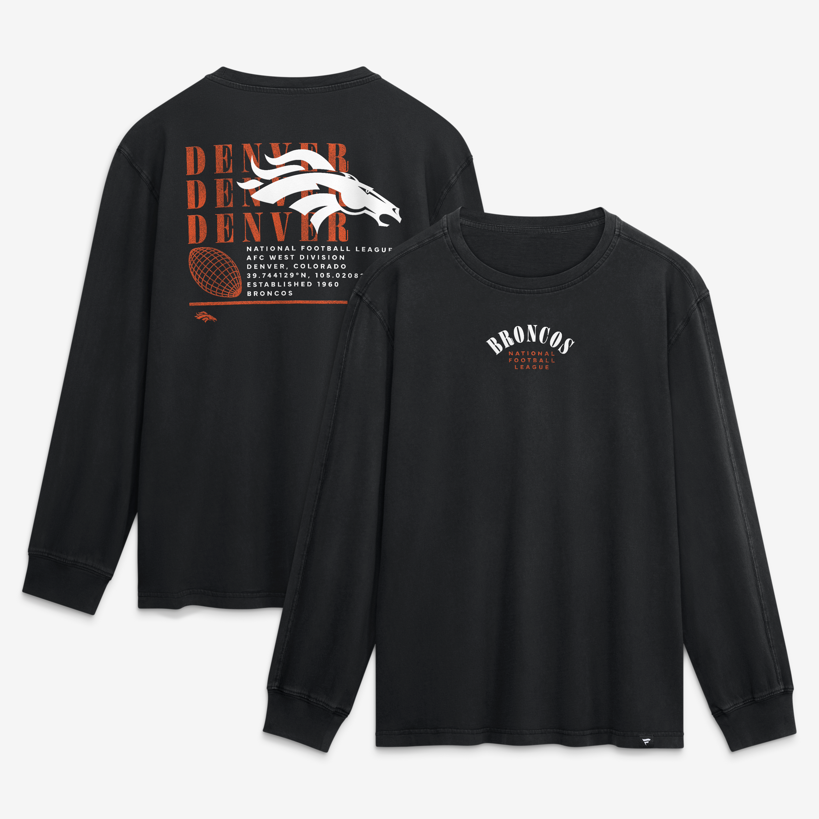 T-shirt à manches longues Fanatics noir Denver Broncos pour homme, style décontracté, Fullback Drive