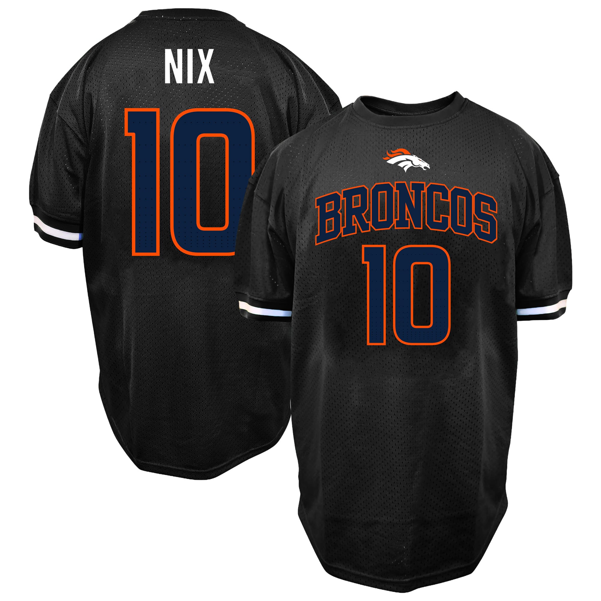 T-shirt Fanatics Bo Nix noir Denver Broncos grandes tailles en maille avec nom et numéro pour homme