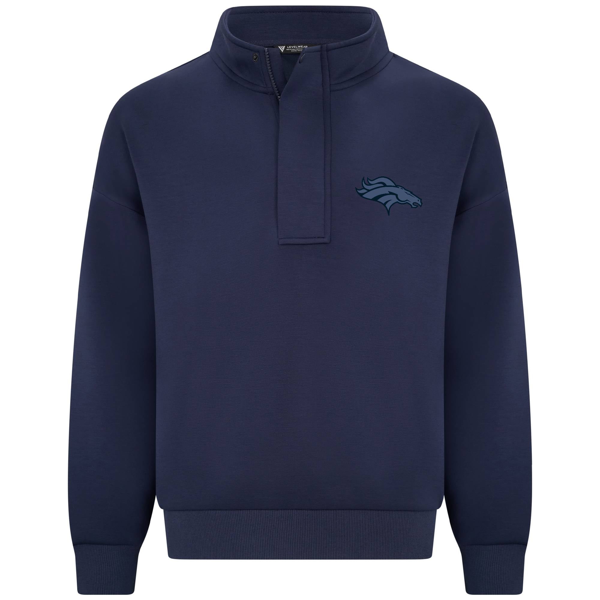 Pull à col zippé Levelwear bleu marine Denver Broncos Core Logo Luxe Stein pour homme