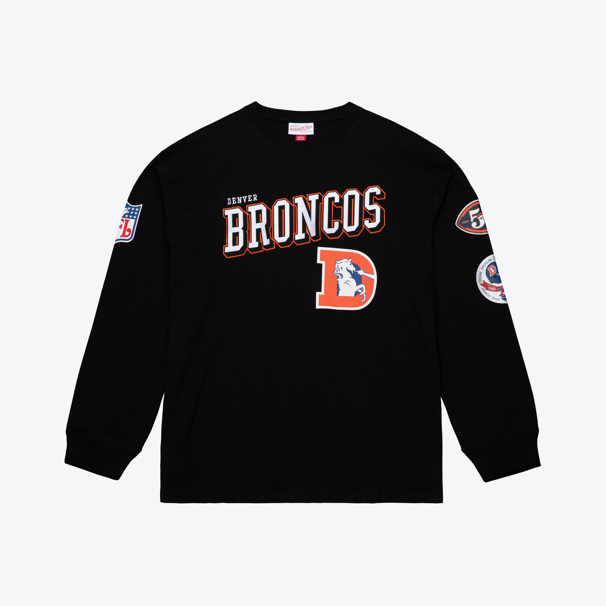 T-shirt à manches longues Mitchell & Ness noir pour homme, Denver Broncos, grandes tailles, camp d'entraînement