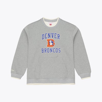  Denver Broncos Mitchell & Ness Premium Essentials Crew Sweatshirt - Heather Gray