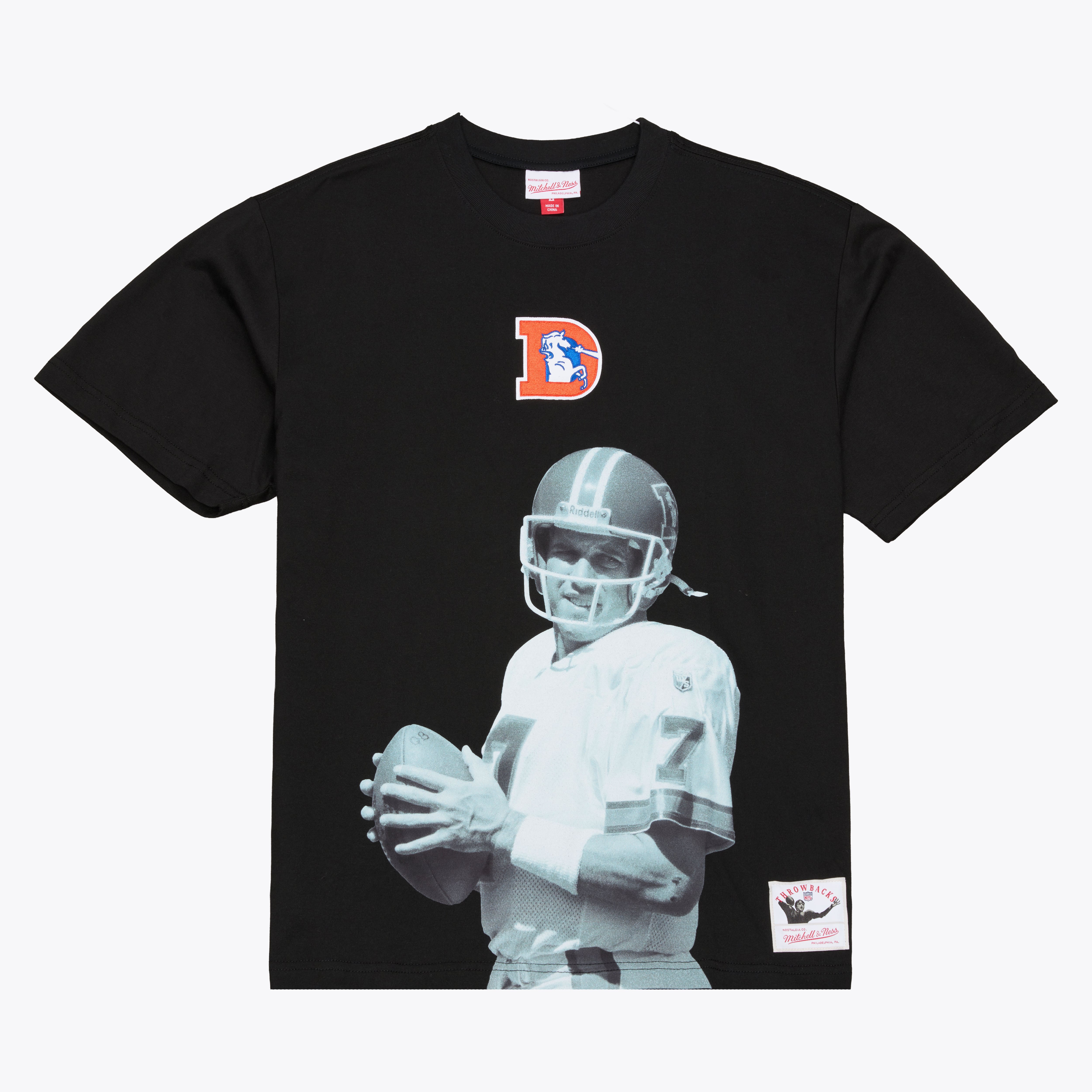 Men's Mitchell & Ness John Elway Black Denver Broncos Retired Solo Player T-Shirt