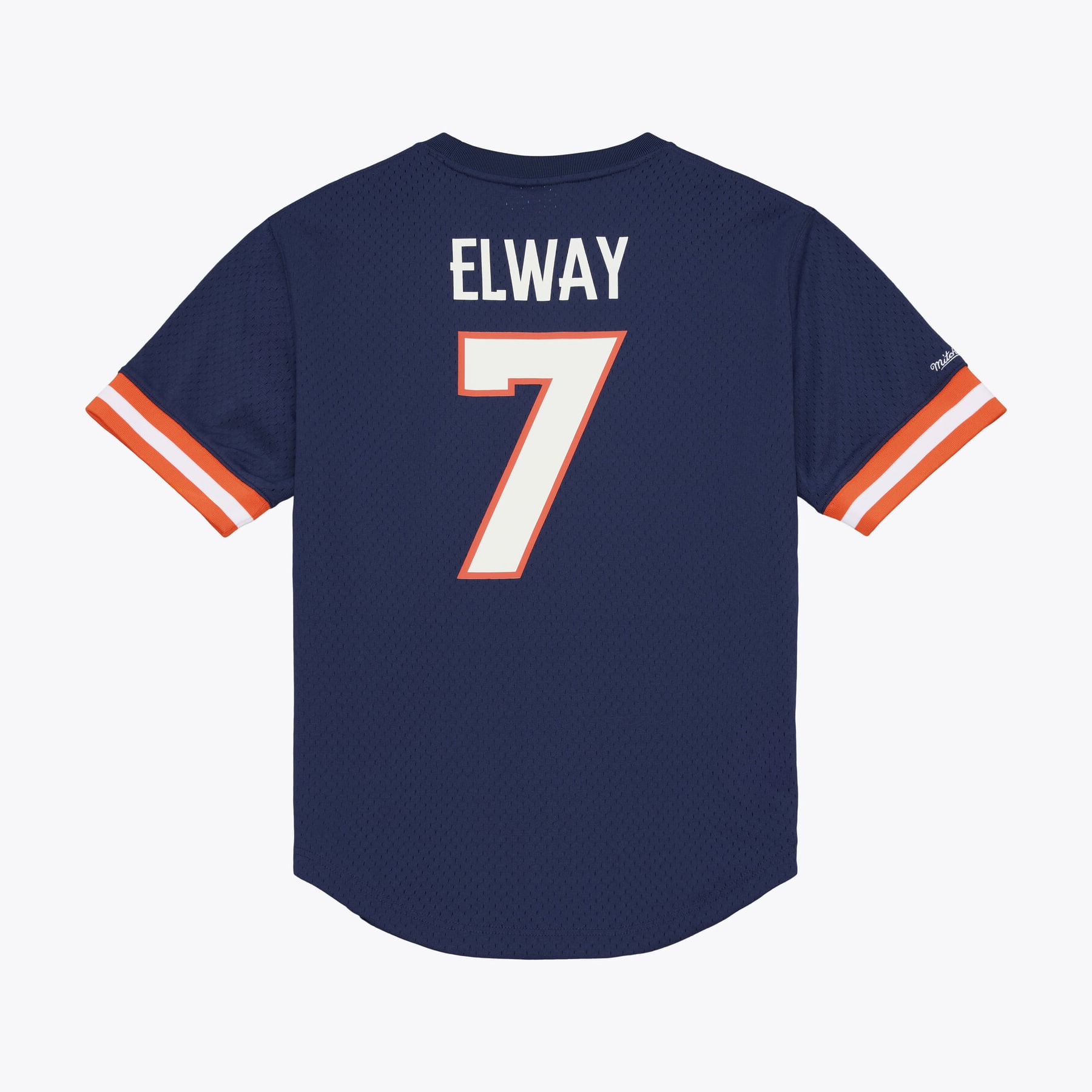 T-shirt en maille Mitchell & Ness John Elway bleu marine pour homme, Denver Broncos, avec nom et numéro de joueur retraité