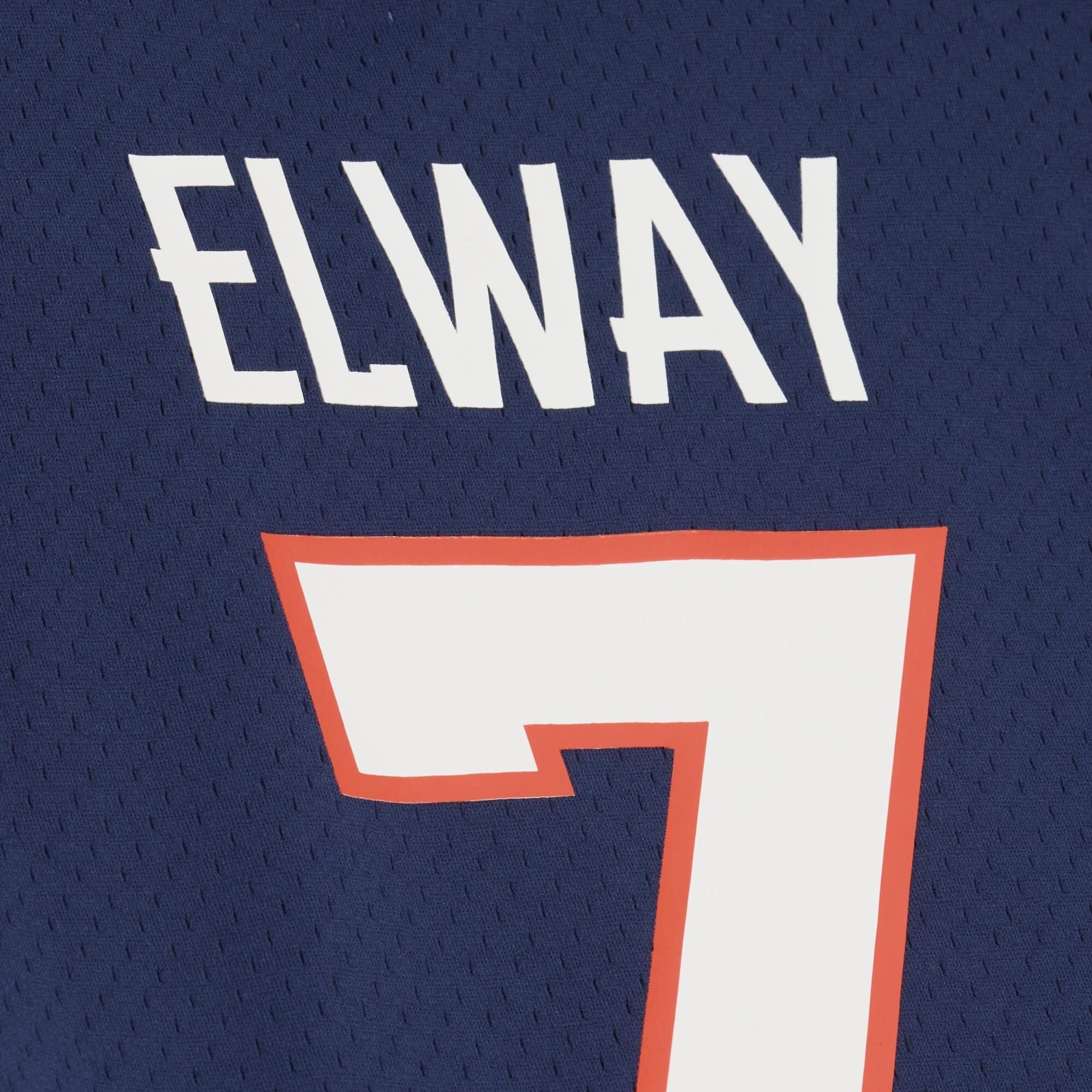 T-shirt en maille Mitchell & Ness John Elway bleu marine pour homme, Denver Broncos, avec nom et numéro de joueur retraité