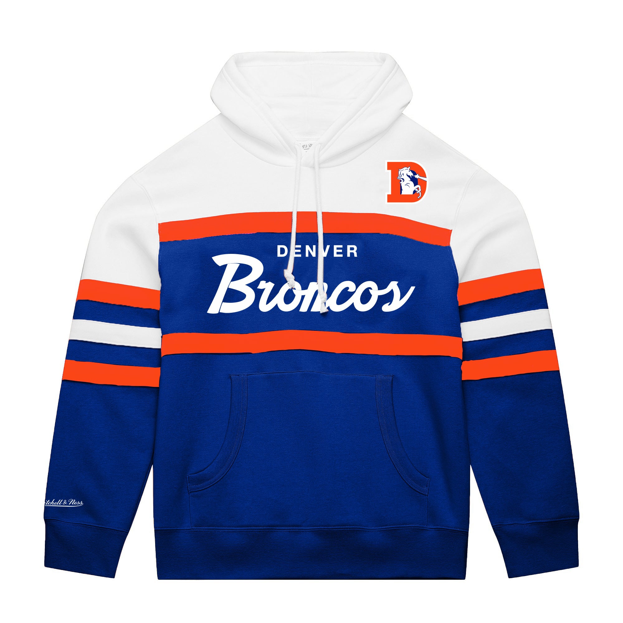 Men's Mitchell & Ness  White/Royal Denver Broncos Big Tall Head Coach Hoodie