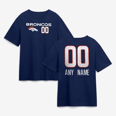 Denver Broncos  Touchdown Wordmark Personalized Name & Number T-Shirt - Navy