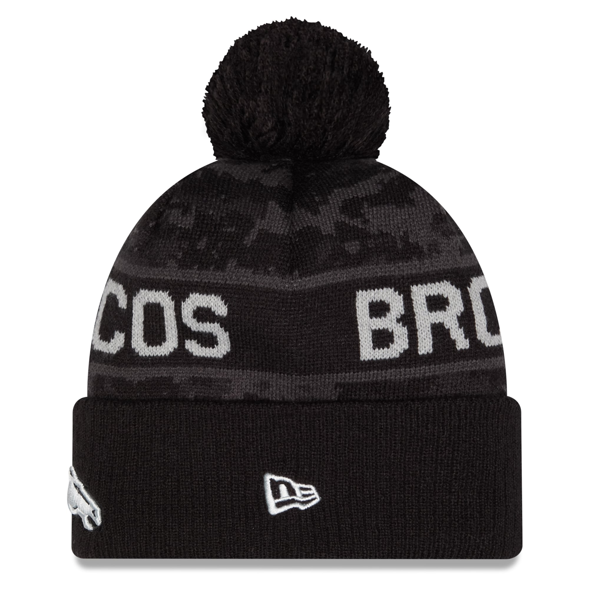 Bonnet à revers New Era noir Denver Broncos 2026 Salute To Service pour homme avec pompon