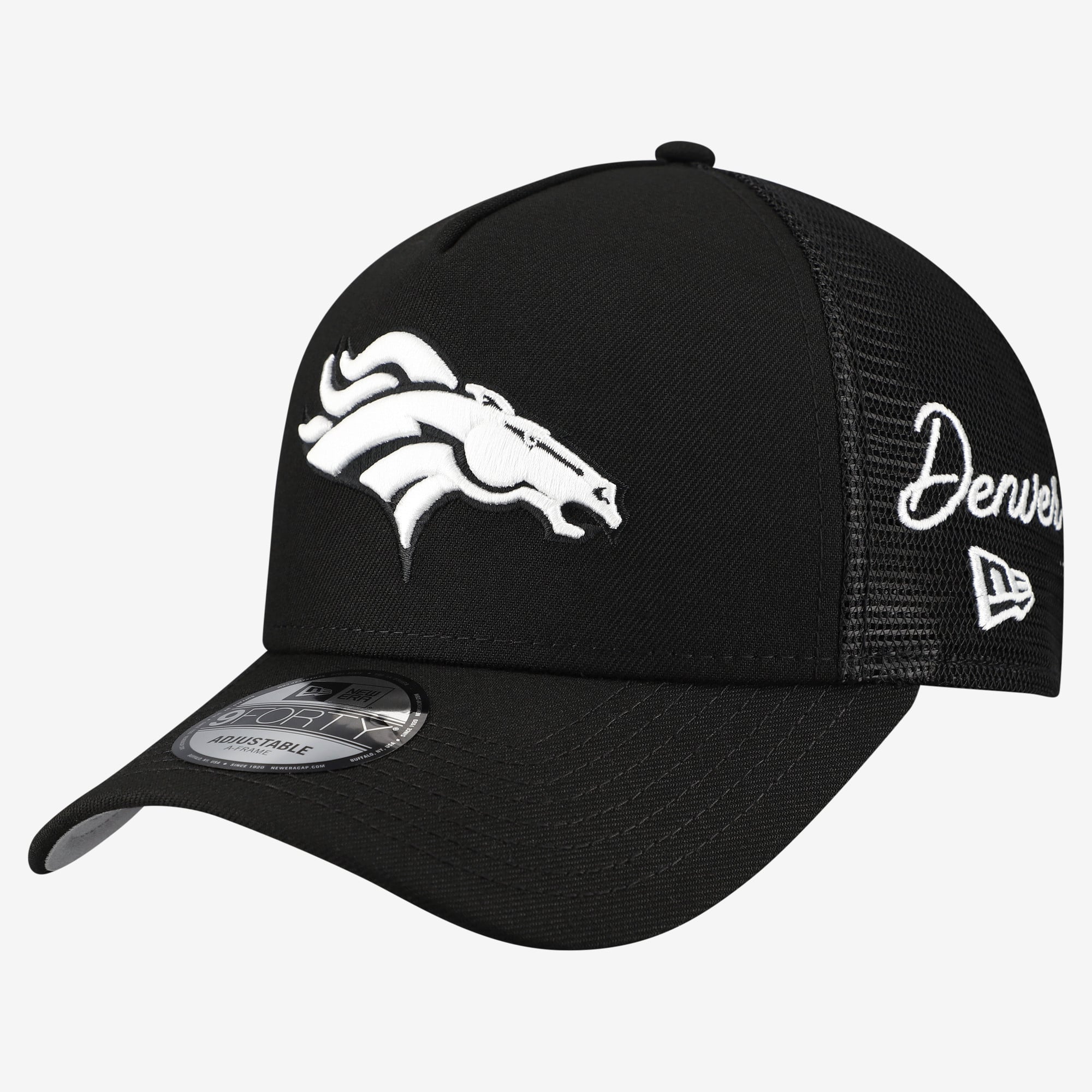Men's New Era Black Denver Broncos City Script 9FORTY A-Frame Adjustable Hat