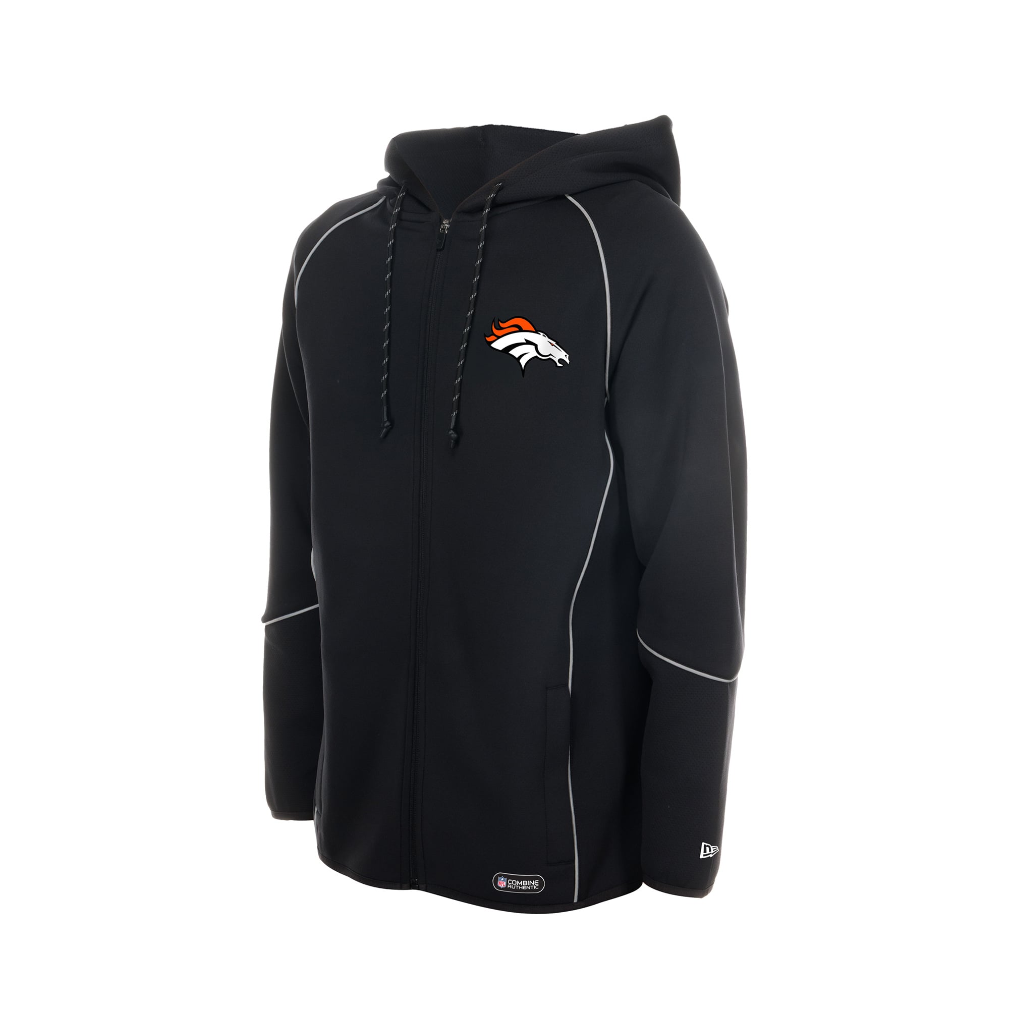 Sweat à capuche zippé New Era noir Denver Broncos Combine Authentic Raglan pour homme