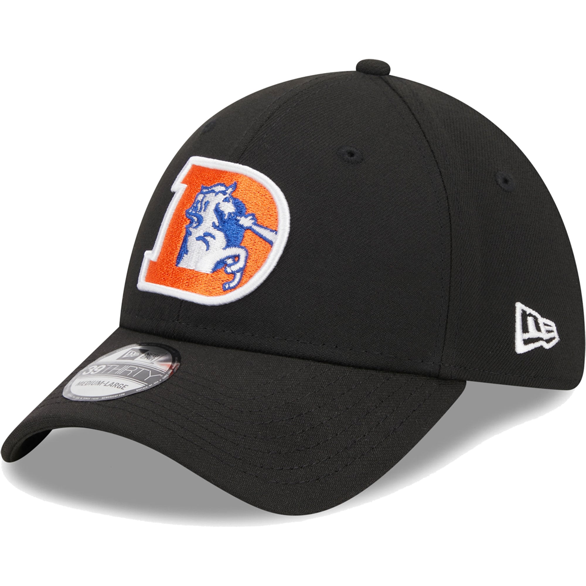 Casquette Flex New Era Denver Broncos Throwback Main 39THIRTY pour homme, noire