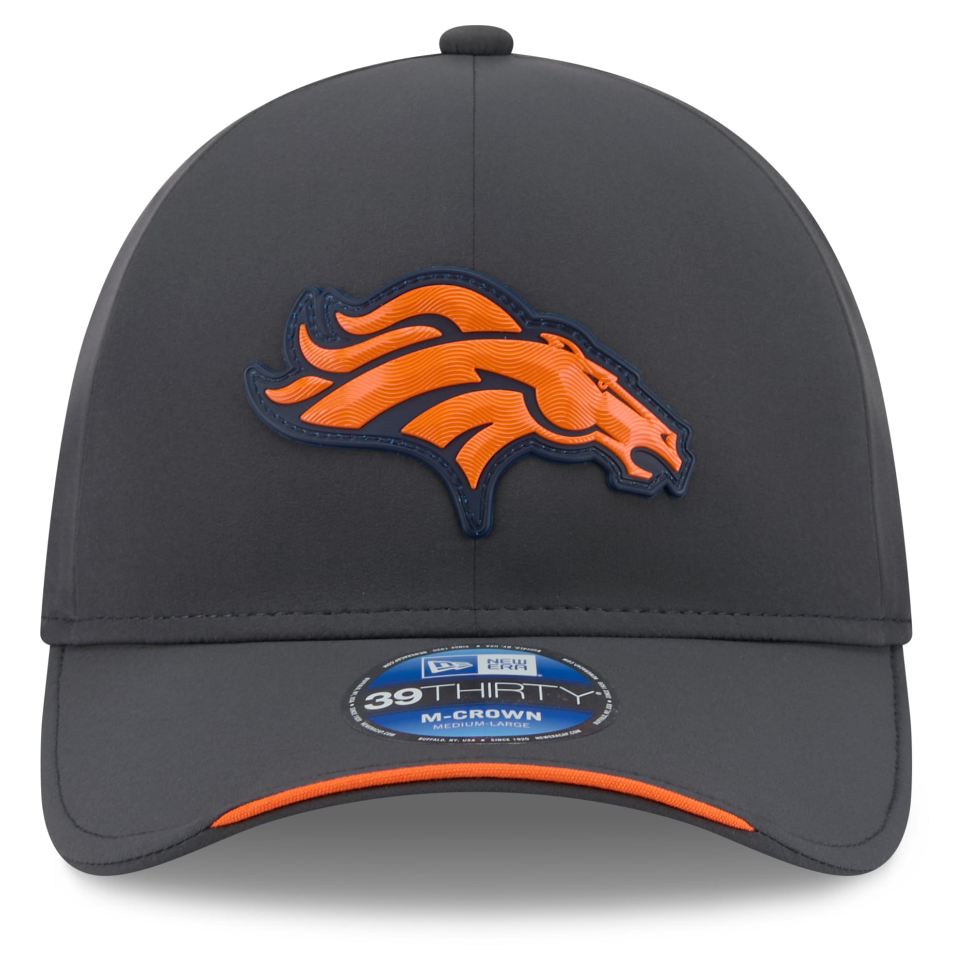 Casquette New Era 39THIRTY M-Crown Stretch pour homme, couleur anthracite, Denver Broncos, collection 2026, idéale les temps froids.