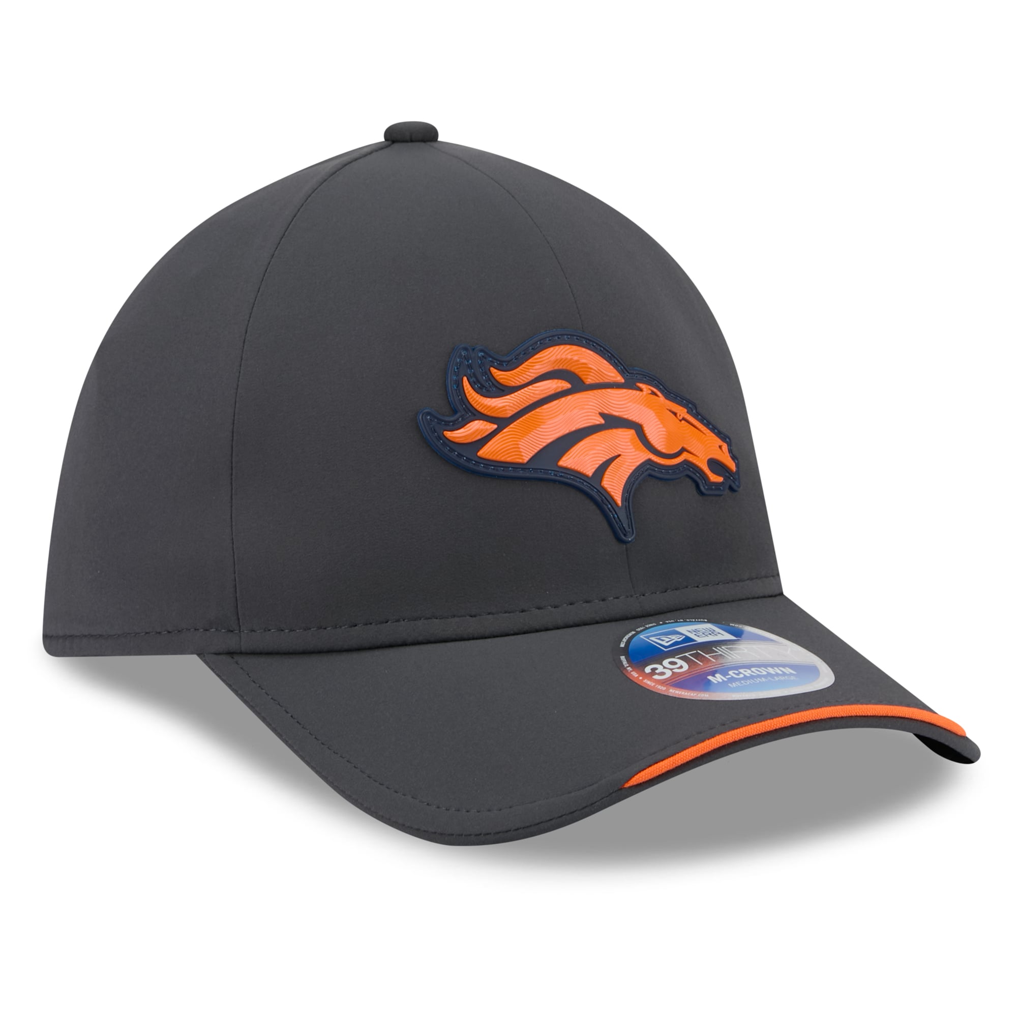 Casquette New Era 39THIRTY M-Crown Stretch pour homme, couleur anthracite, Denver Broncos, collection 2026, idéale les temps froids.