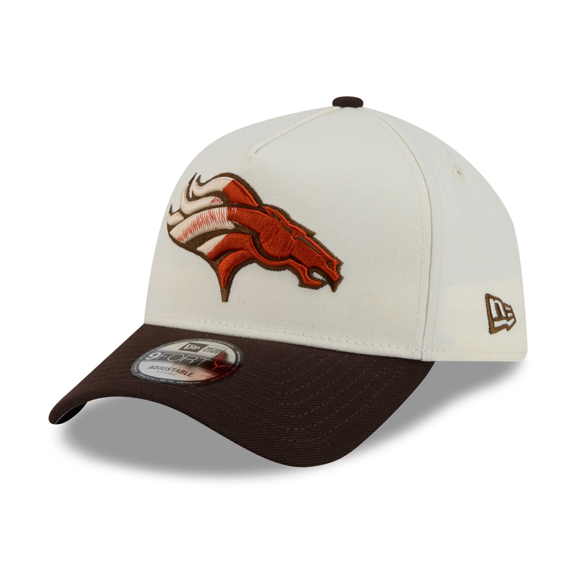 Men's New Era Cream/Brown Denver Broncos Pumpkin Spice A-Frame 9FORTY Adjustable Hat