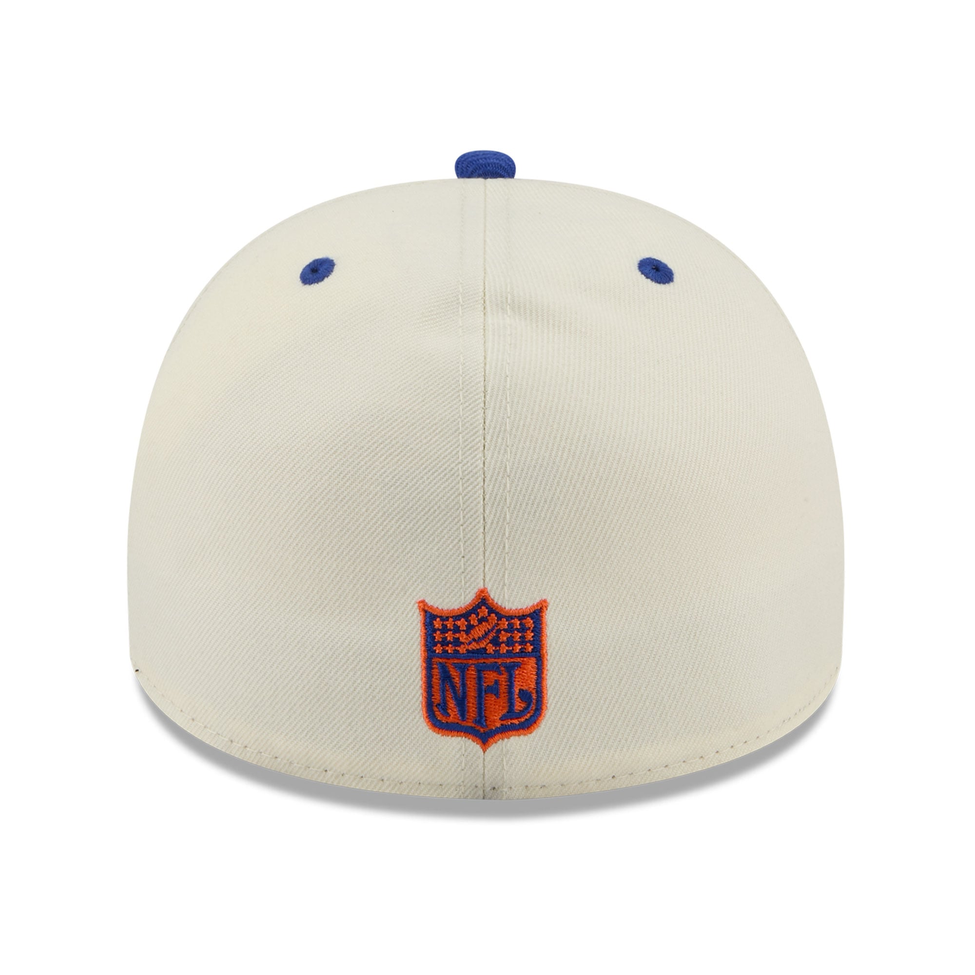 Casquette ajustée New Era 59FIFTY pour homme, coloris crème/bleu royal, Denver Broncos, style rétro.