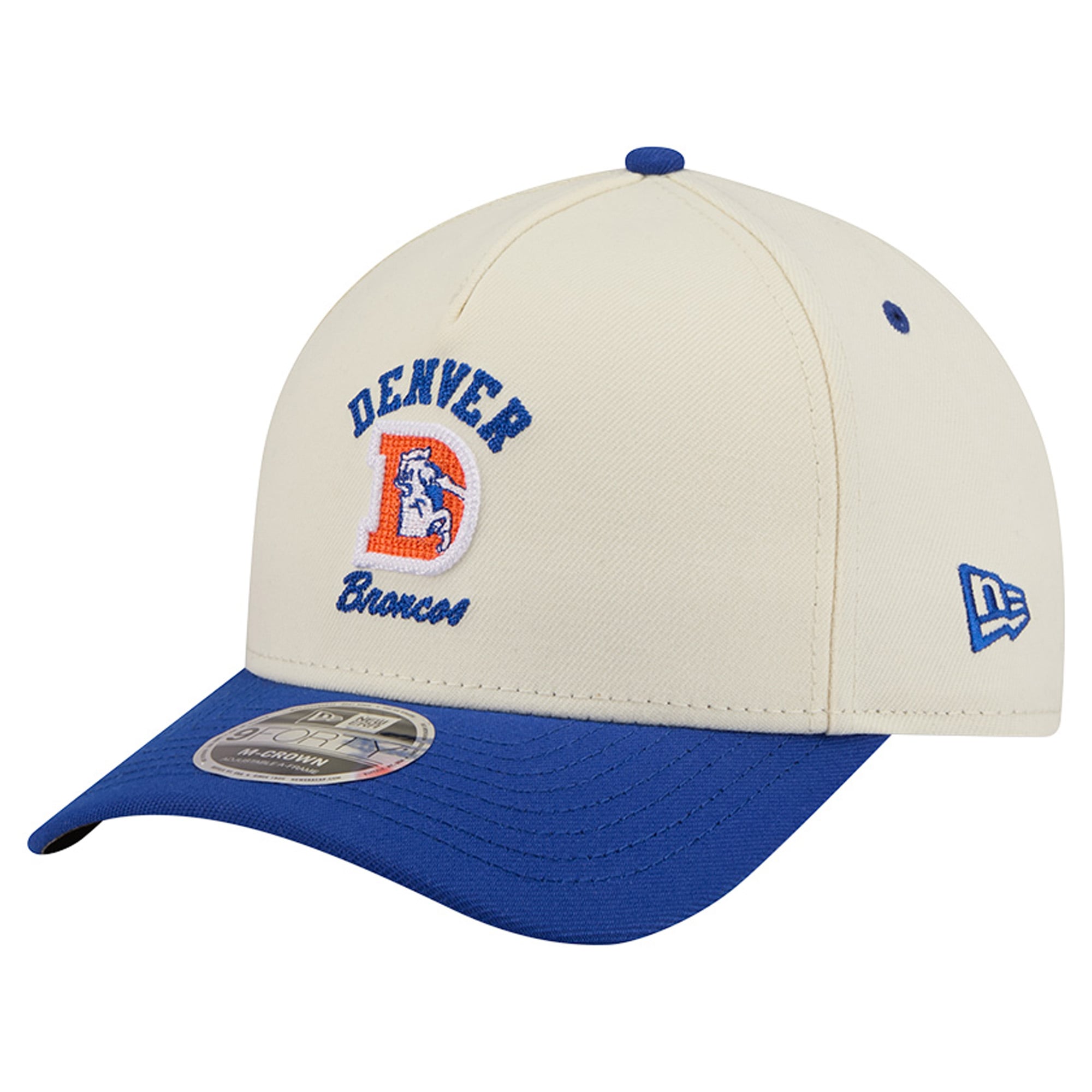 Men's New Era Cream/Royal Denver Broncos Throwback Arch 9FORTY A-Frame M-Crown Adjustable Hat