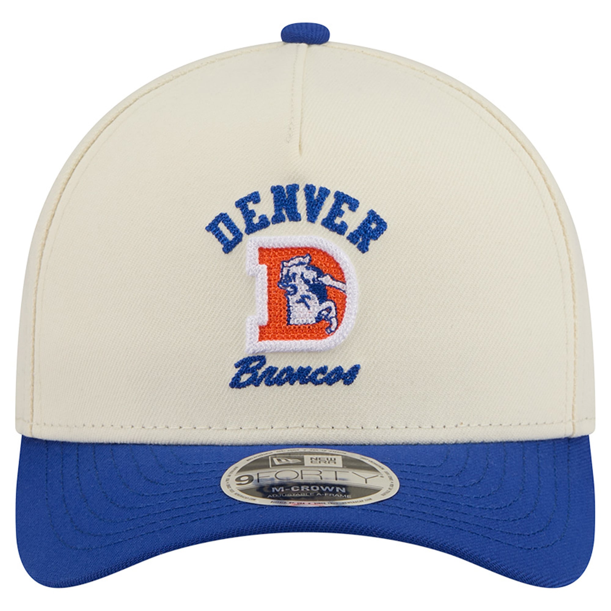 Men's New Era Cream/Royal Denver Broncos Throwback Arch 9FORTY A-Frame M-Crown Adjustable Hat