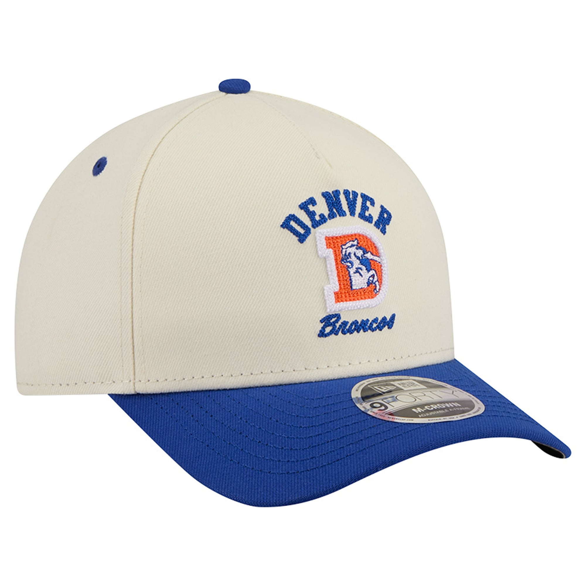 Men's New Era Cream/Royal Denver Broncos Throwback Arch 9FORTY A-Frame M-Crown Adjustable Hat