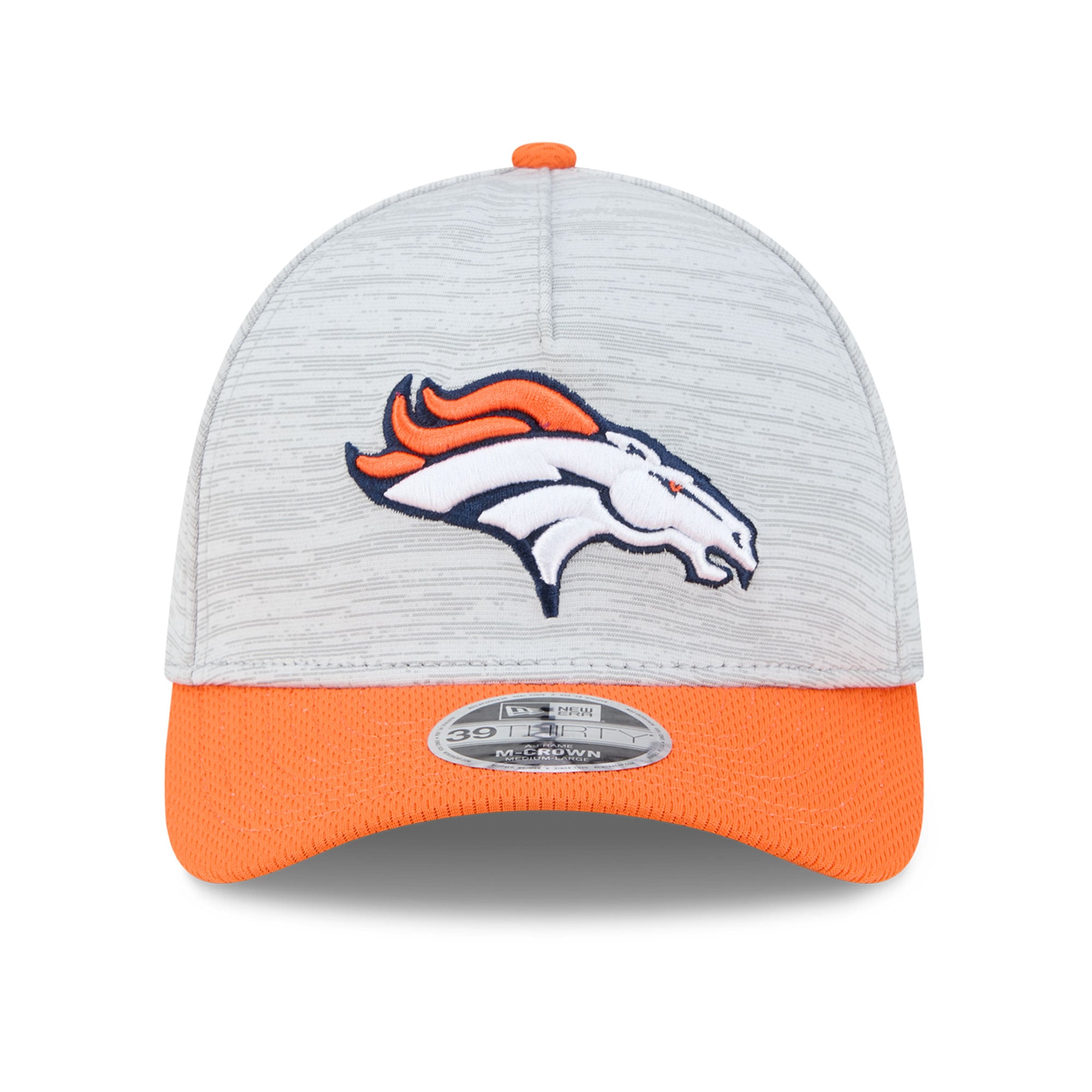 Casquette New Era Flex grise et orange Denver Broncos Tech M-Crown A-Frame 39THIRTY pour homme