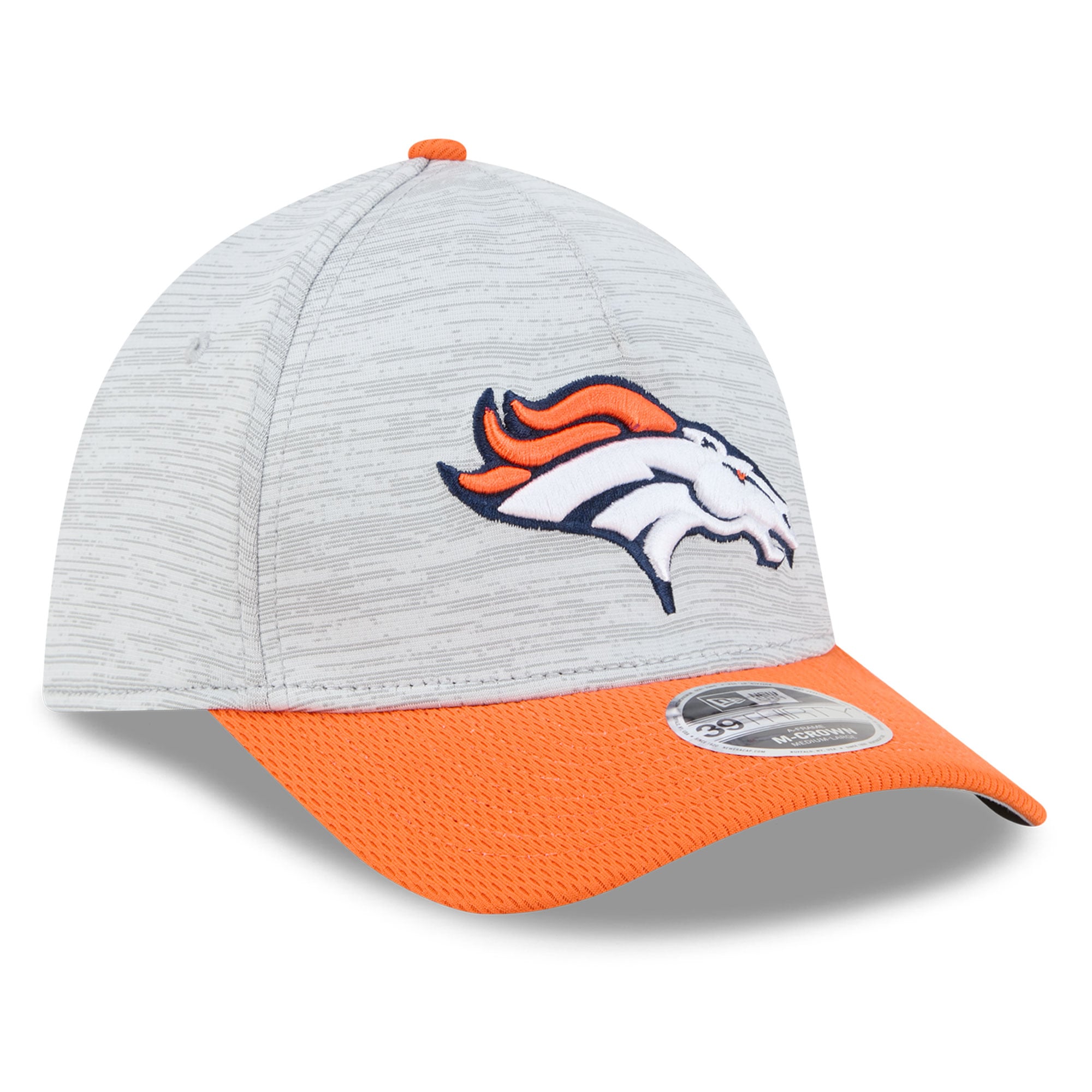 Casquette New Era Flex grise et orange Denver Broncos Tech M-Crown A-Frame 39THIRTY pour homme