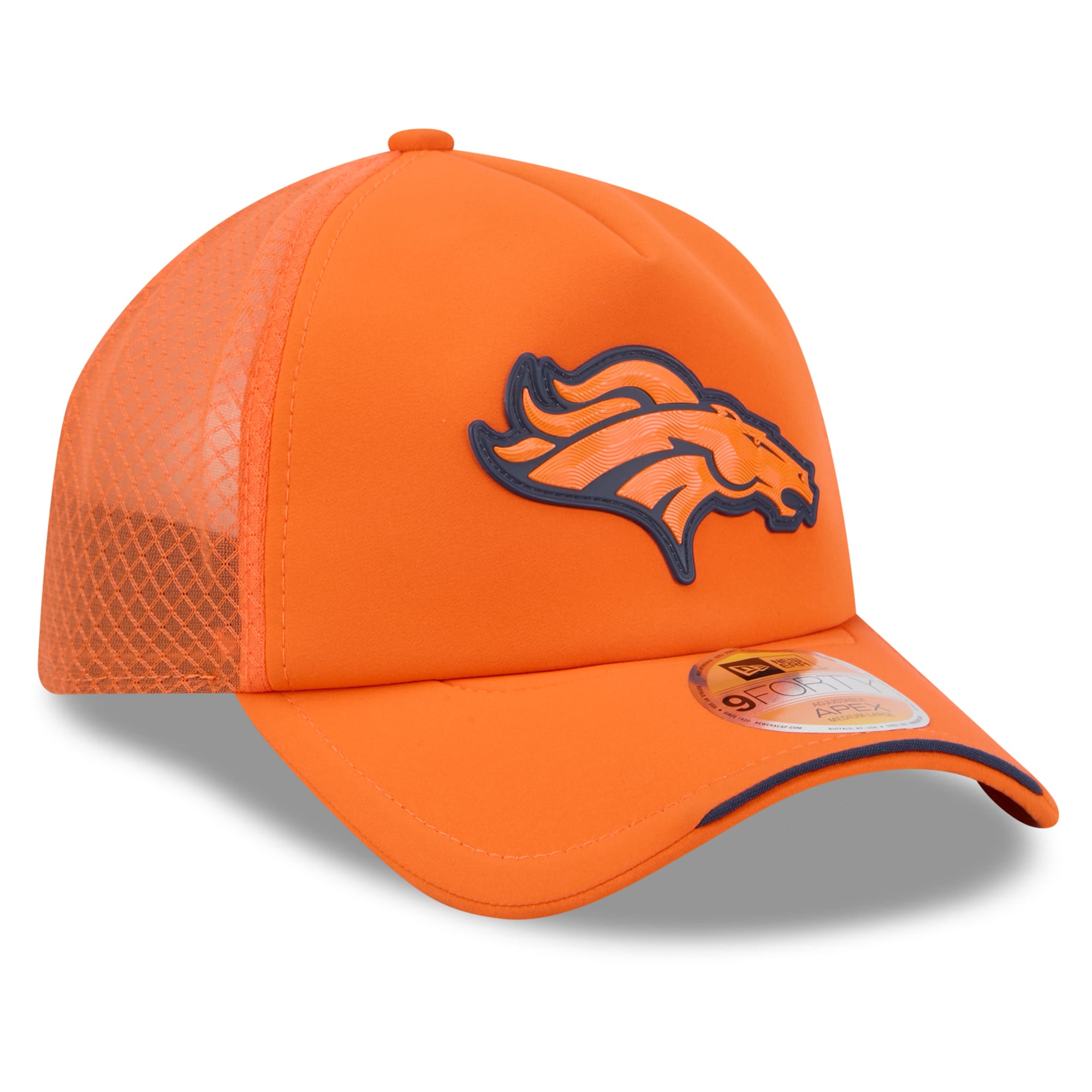 Men's New Era Orange Denver Broncos 2026 Sideline Apex 9FORTY Adjustable Trucker Hat