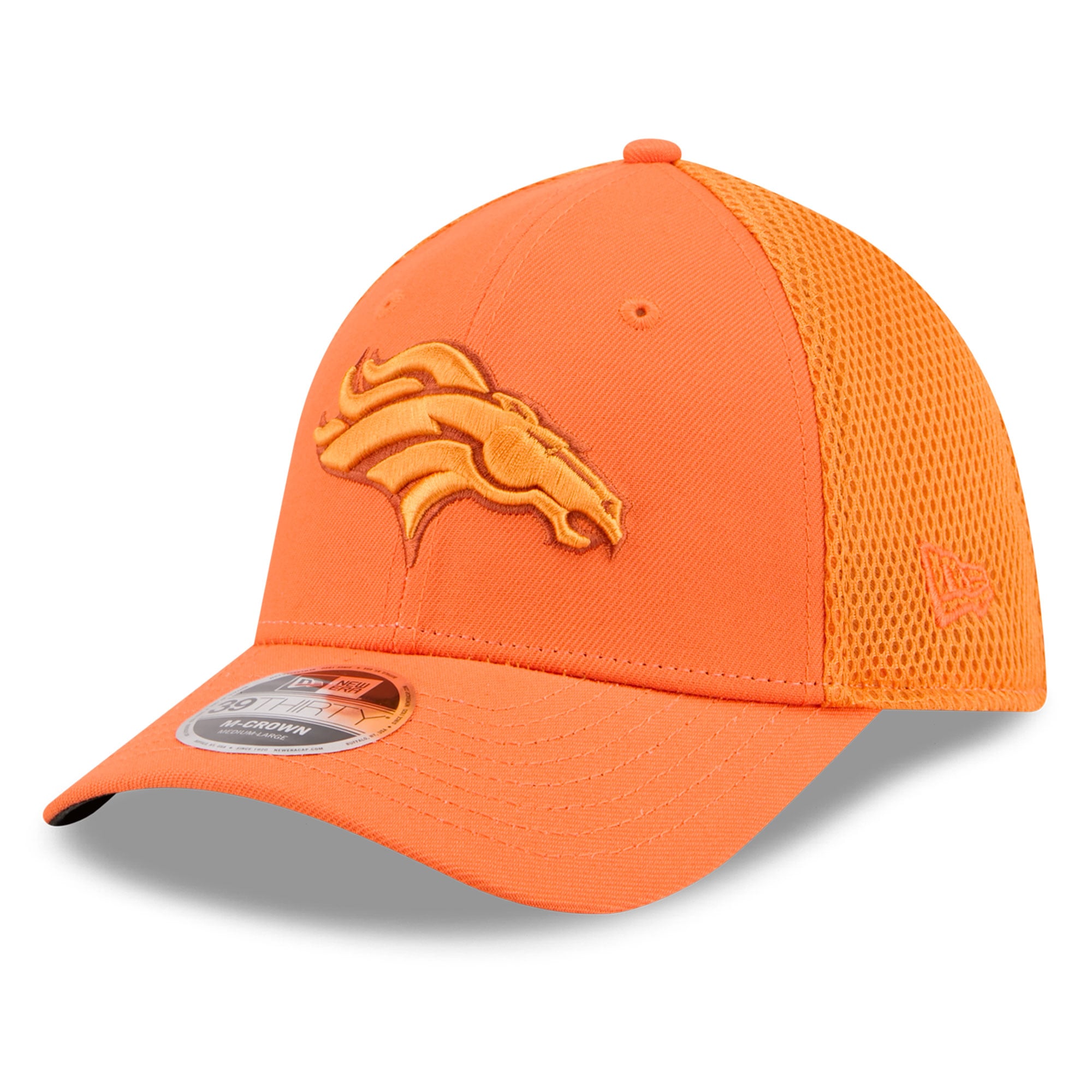 Casquette New Era pour homme, orange Denver Broncos Neo Mesh 39THIRTY M-Crown Stretch